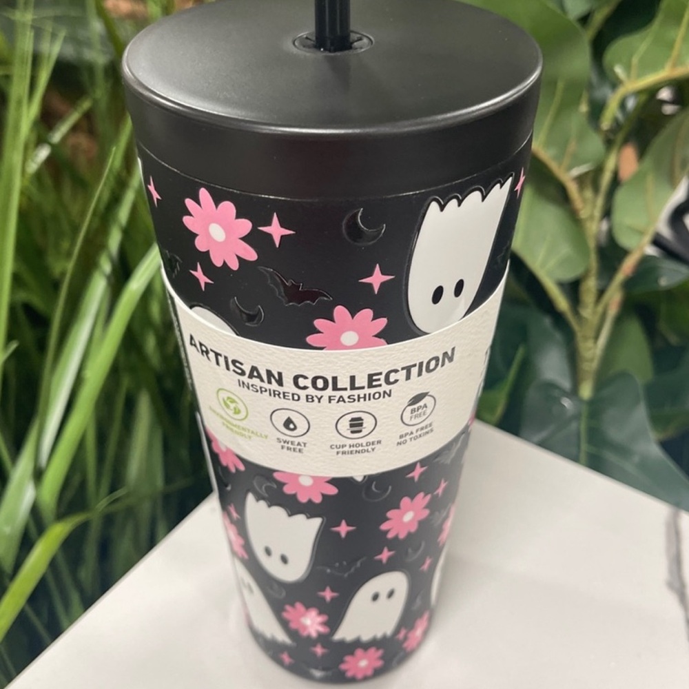 Pink Halloween Ghost Flower Hydrapeak ArtisanTraveler Insulated tumbler 25oz NWT